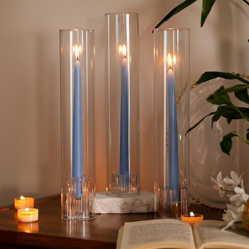 LETINE Hurricane Candle Holders with Ribbed Taper Candle Holders Set of 3(14")- Windproof & Elegant Candle Holder with Glass Cover for Outdoor&Indoors Wedding Centerpieces, Events & Home Decor - Image 6
