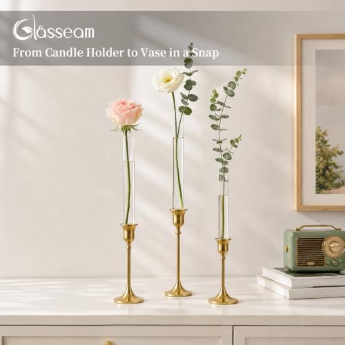 Glasseam 3Pcs Glass Bud vase for Candle Holder, 7.87" Single Flower Vases - Image 4