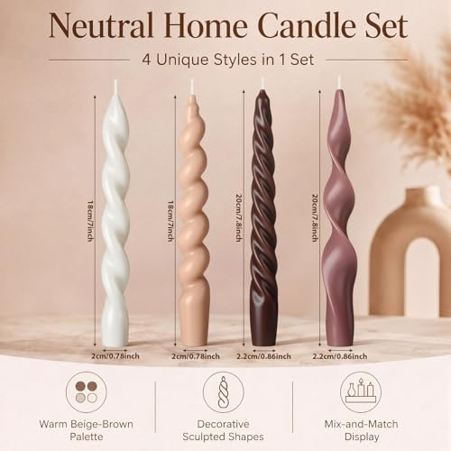 Nuanchu 4 Pcs Twisted Taper Candles,7.87 Inch,Pure,Mocha Brown - Image 2