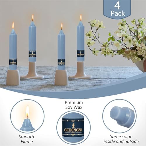 Blue Taper Candle Dripless Candlesticks - Gedengni 4pcs Unscented Candles Long Candle Sticks 7inches Grey Tapered Candles for Home Party Wedding Restaurant Holiday Decor,18D-GREBLU - Image 2