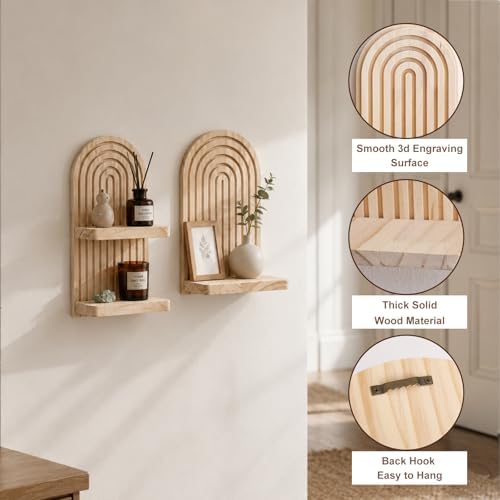 Artilady Boho Shelf Wall Decor, Wood Hanging Shelves for Storage Display - Image 5