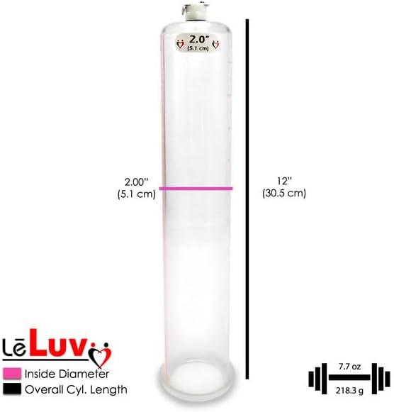 LeLuv Penis Pump Maxi Black Handle + Protected Gauge - Bundle with Clear Hose, Silicone Donut Seal - 12 inch Length x 2 inch Diameter Cylinder