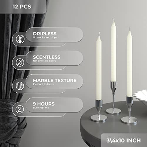 CANDWAX Ivory Taper Candles Pack of 12 - Slow Burning Dripless Unscented Straight Candles 10 inch - Ideal for Dinner Table - Smokeless Long Candlesticks - Image 2