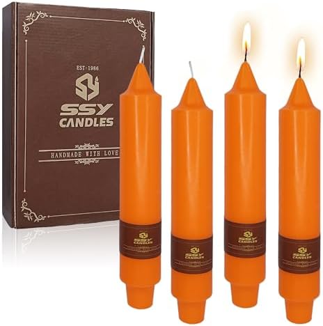 Orange Taper Candle Candle Sticks, 7 Inch Mini Pillar Candles, 4PCS Handmade Unscenteds Candlesticks for Festive Halloween Thanksgiving Day Fall Home Decor by FCMSHAMD
