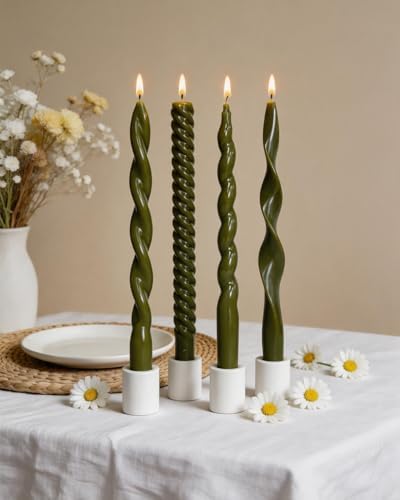 Olive Green Taper Candles Spiral Candlesticks Unscented Smokeless Tall Candles for Wedding Holiday Dinner Party Home Decorative candles-10inch,4pcs by LPUSA