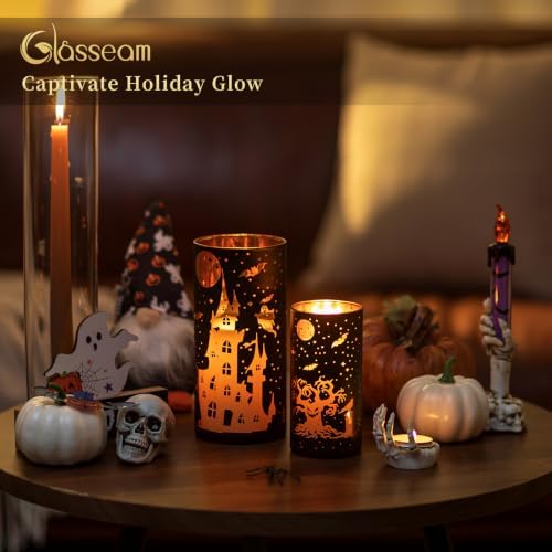 Glasseam Halloween Centerpieces for Tables, 2 Pcs Black Gold Candle Holder - Image 3