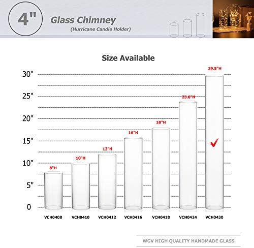 WGVI Hurricane Candle Holder Sleeve, Wide 4", Height 30", Clear Glass Cylinder Candleholder, Chimney Tube, Open Ended Candle Shade, 6 Pieces Bulk - Image 3