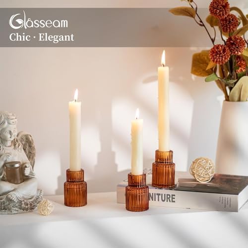 Glasseam Tapered Candlestick Holders Bulk: 20 Pcs Amber Fall Table Decor - Image 4
