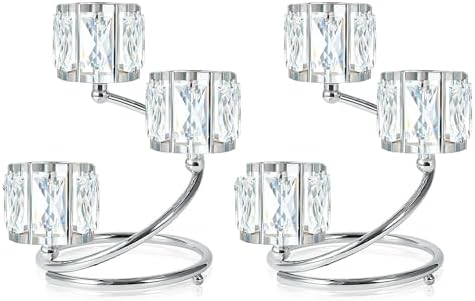 Metal 3 Arm Crystal Candle Holder - Tea Light Centerpiece Candle Holder, Votive Holder with Sparkling Crystal Bowl, Suitable for Wedding, Table Centerpiece, Home Decor (2, 3 arm-Silver) by KOLNLALA