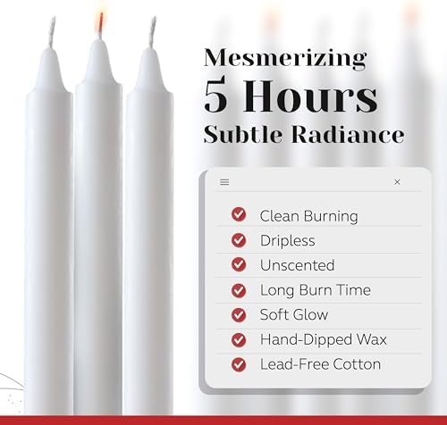 Tapered Candles - 80 Bulk Set of 6” Sticks - 5 Hours Clean, Long-Burning White Candlesticks - Dripless Unscented & Hand-Dipped Tall Candles for Dinners - White Taper Candles by PARNOO - Image 3