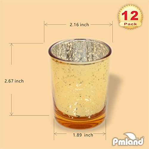 PMLAND Speckled Mercury Glass Votive Candle Tealight Holders - Bulk Pack of 12 Gold - Image 2