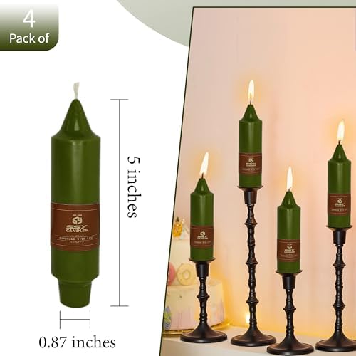 5 inch Short Candle Olive Green Unscented Candles 4 Pack Tapered Candle Ideal as Dinner Candles Smokeless Long Burning Candlesticks for Weddings Dinner Party Home Decor - Image 4