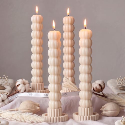 MTLEE 4 Pack Pumpkin Taper Candles Fall Pumpkin Candles,White by MTLEE