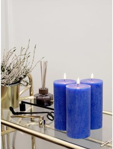 CANDWAX Large Pillar Candles 3x6 Inch – Set of 3 Unscented Dripless Blue Candles, Rustic Style for Events, Home Interior, Weddings - Image 6