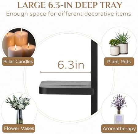 Large Black Wood Wall Candle Sconces: 19.7" Floating Shelf Design - Image 5
