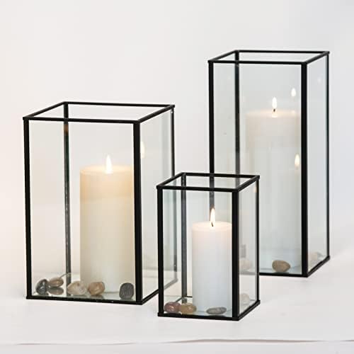 yshengood Large Glass Hurricane Candle Holder Set of 3 PCS, Black Frame and Glass Hurricane Candleholders - Image 3