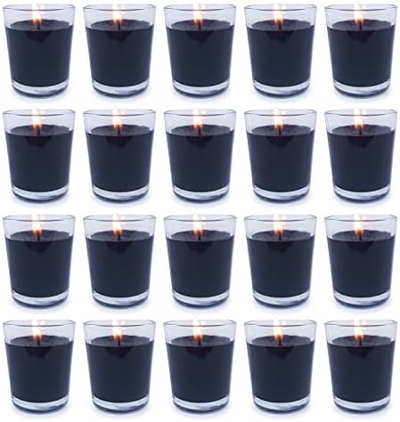 Set of 20 Black Votive Candles for Halloween Pumpkin, Clear Glass Filled Unscented Soy Wax Candle for Dinner Parties, Home Decorations and DIY by BERYSCEN