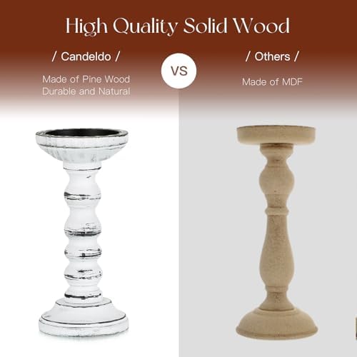 Candeldo Wood Candle Holders for Pillar, White Farmhouse Fireplace Decor - Image 5