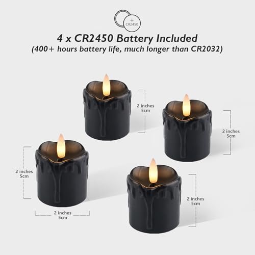 Rhytsing 2'' Black Flameless Votive Candles Real Wax Dripping Design, LED Faux Battery Operated Tealight Candles with Timer for Halloween - Set of 4 - Image 4