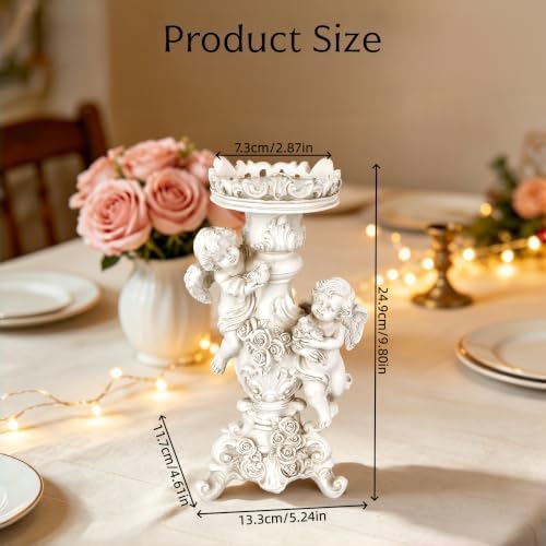 Vintage Off White Cherub Candle Holder Resin Figurine Angels Decor - Image 2