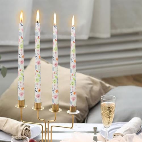 Floral Candlesticks 10 in Long Taper Candles Handmade Printing Candlesticks Tall Tapered Candle Sticks for Home Wedding Dinner Decor Simple Modern, 4 Pack - Image 2