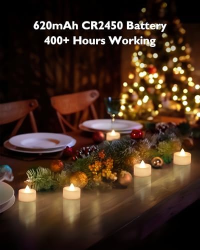 BEICHI 12Pcs Flameless LED Tea Lights with Remote & Timer,White Base,400Hrs - Image 6