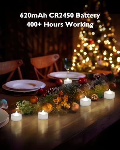 BEICHI 12Pcs Flameless LED Tea Lights with Remote & Timer,White Base,400Hrs - Image 6
