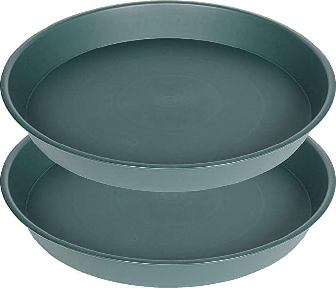 2 Pack of 20 21 inch Plant Saucer Round, Deep Plant Saucers for Pots, Heavy Duty Plastic Plant Drip Tray for Indoors Outdoor, Bird Bath Bowls, Plant Trays for Planter 19-22" (21 inch, Green)