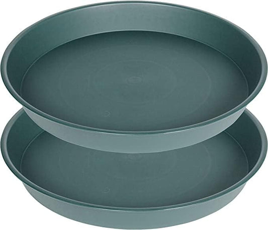2 Pack of 20 21 inch Plant Saucer Round, Deep Plant Saucers for Pots, Heavy Duty Plastic Plant Drip Tray for Indoors Outdoor, Bird Bath Bowls, Plant Trays for Planter 19-22" (21 inch, Green)