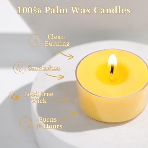 Citronella Scented Tea Lights Candles – Yellow – 6 Hour Burn – 100% Palm Wax – Scented Tealight Candles for Outdoor Summer Nights, Patio Dining – 16 Pack Scent Votive Candle - Image 4