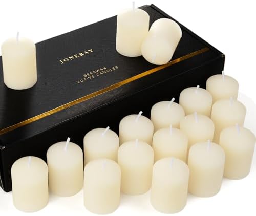18 Pcs 100% Pure Beeswax Votive Candles Bulk - Unscented, Drippless, Smokeless Natural Beeswax Candles for Family Party and Birthday Gift (Ivory) by JONERAY