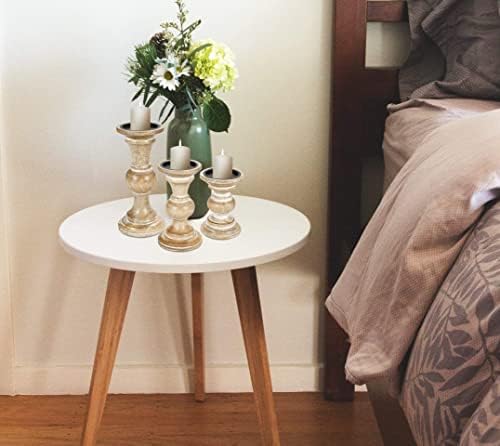 Homebia Design Wooden Pillar Candle Holder Set – 10, 8, 6 Inch – White Wash - Image 4