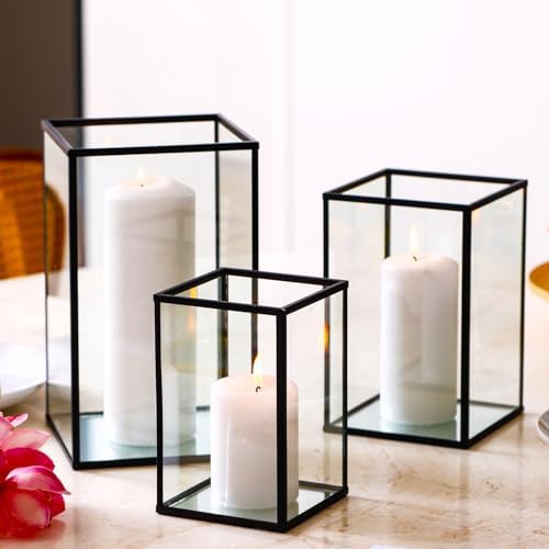 Hurricane Candle Holder 3 PCS, Black Glass Candle Holder Square Hurricane Candle Centerpieces for Tables Decorative, Wedding, Party - Image 5