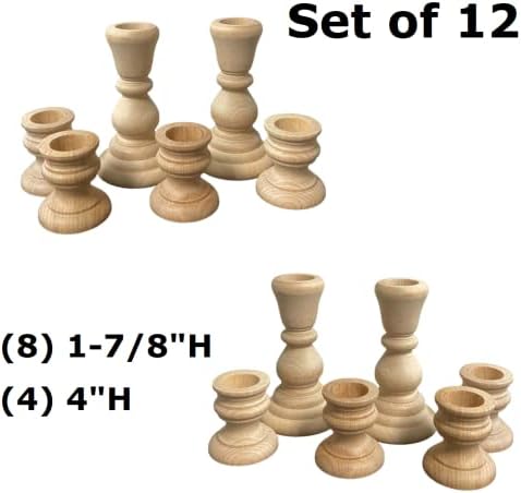 Unfinished Natural Wood Candle Sticks Set in Varied Heights - Set of 12 - Image 2