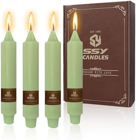 NJAO HOO Light Green Short Taper Candle 7 Inch Candlesticks Unscented Dripless Tapered Candle Set for Home Decor Wedding Party Dinner Candles, 4 Pack by NJAOHOO
