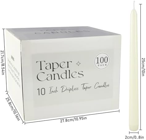 100-Pack Ivory Taper Candles - 10 Inch Dinner Candles with 8-Hour Burn Time, Smokeless & Dripless for Wedding, Party, Home Décor | Unscented Household Candles for Candlesticks & Centerpieces - Image 4