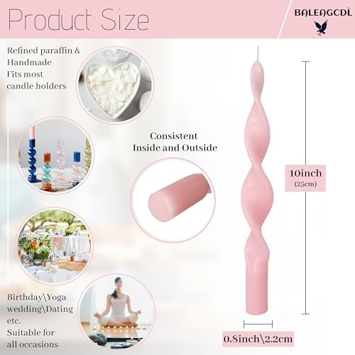 Smokeless Pink Spiral Taper Candle Handmade Unscented Taper Candlesticks 10 Inch Long Twisted Candles for Candlelight Dinner Decor Wedding Women Gifts 2 Pcs - Image 2