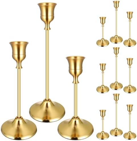 12PCS Brass Gold Taper Candle Holders Set, Metal Candlestick Holders by Ovveroche