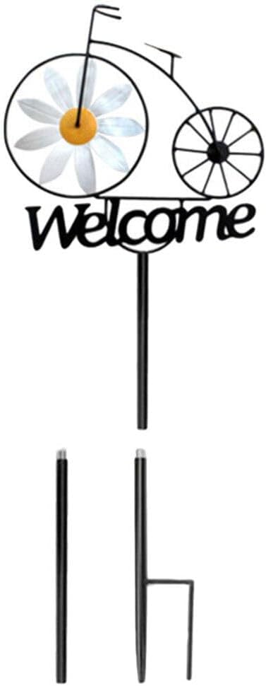 SUPVOX Metal Wind Spinner, Bicycle Wind Spinners Garden Metal Sunflower Stake with Welcome Sign Antique Bike Stake Decoration Outside Garden Decor for Patio Lawn