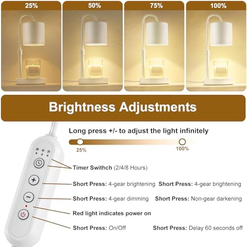 Briever Dimmable Candle Warmer Lamp with Timer, Height Adjustable Electric Candle Wax Warmer, Christmas Birthday Gifts for Women Mom, House Warming Gifts New Home Room Decor, White Solid Wood Base - Image 5