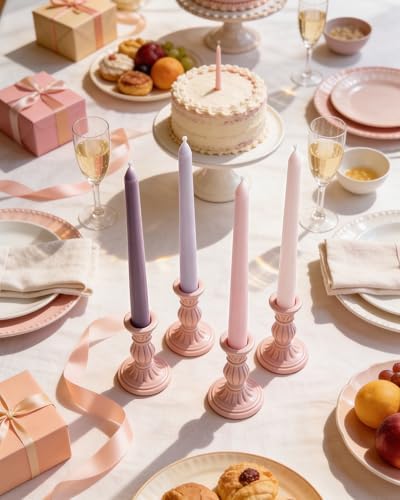 Viyffo Taper Candles 12 Inch Pink 4 Pack Unscented Smokeless - Image 2