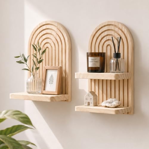 Artilady Boho Shelf Wall Decor, Wood Hanging Shelves for Storage Display by Artilady