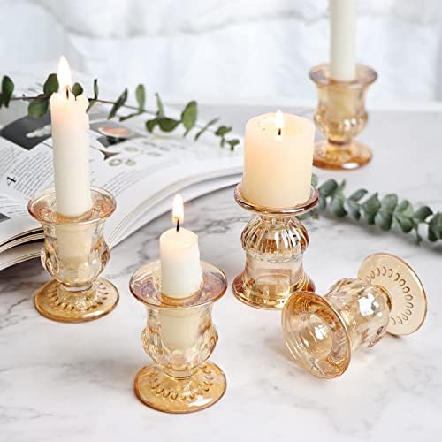 Letine Gold Candlestick Holders Set of 12-2.5" H Taper Candle Holders Bulk -Gold Glass Candle Holder for Valentine's Day, Christmas, Rustic Wedding Centerpieces, Party Decor - Image 4