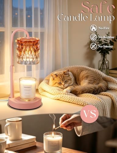 Briever Dimmable Candle Warmer Lamp with Timer, Height Adjustable Electric Candle Wax Warmer, Birthday Gifts for Women Mom, House Warming Gifts New Home Decor, Solid Wood Base, Pomegranate Red Glass - Image 5