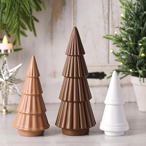 3 Pcs Neutral Christmas Tree Figurines,Brown by Pinkunn