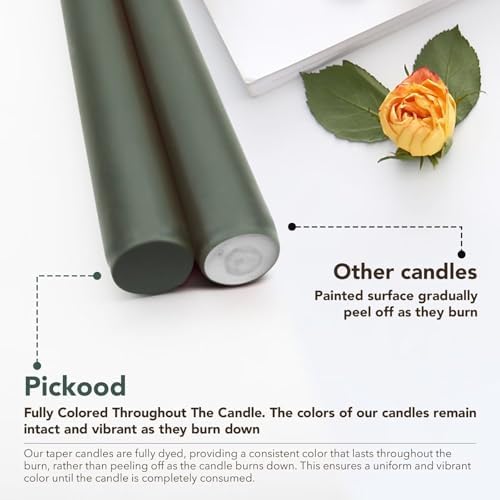 New Burning Formula Unscented Dripless 12-Inch Taper Candles Set of 12 - Dark Green, for Wedding, Dinner - Smokeless, Long Burning - Hand Poured, Colored Tall Candlesticks - Verde Oscuro - Image 3