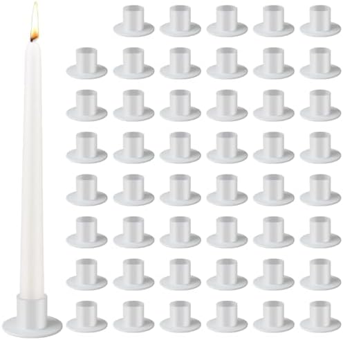 48Pcs White Metal Taper Candle Holders Set - 2"×1" Elegant Bulk Heavy Base Candlestick Centerpieces for Table Decor, Wedding, Anniversary, Dinner Party by kehail