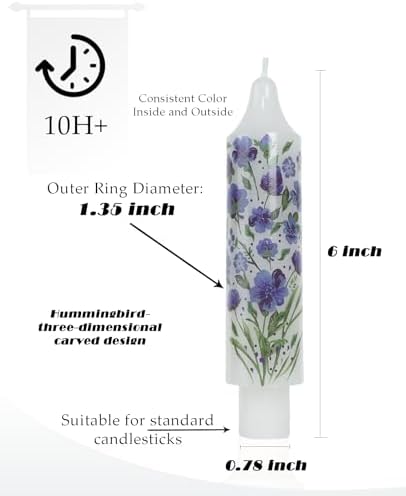 Floral Taper Candle Dripless Candlesticks Blue and White Handmade Candles Short Candle Sticks Flower Tapered Candles for Home Party Wedding Dinner 6inch-4pcs - Image 3