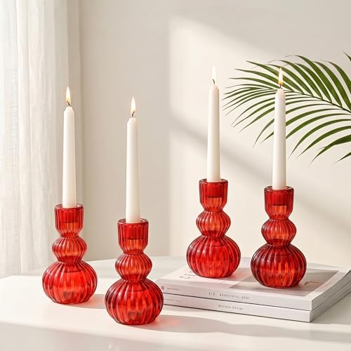 Glass Taper Ribbed Candle Holders Set of 8 by ysnn