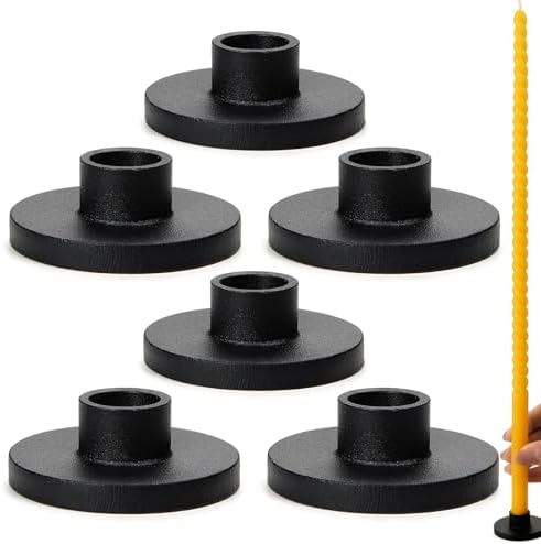 Black Iron Mini Taper Candle Holders for 1/2 inch Thin Candles - 6-Pack by TELOSMA